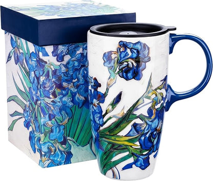 Topadorn 17oz Van Gogh Irises Ceramic Travel Mug by Topadorn