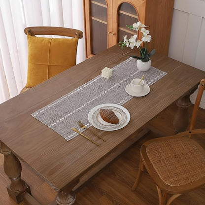 Gernaice Boho Table Runner, Rustic Embroidered Cotton Linen Farmhouse Table by Gernaice
