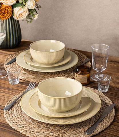 Ceramic Dinnerware Set for 4, 12-Piece Plates and Bowls Set | Lightweight - Image 6