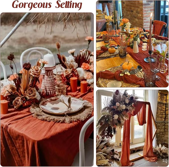 6 Pieces Terracotta 10FT Cheesecloth Table Runner Boho Gauze Fabric Table - Image 6
