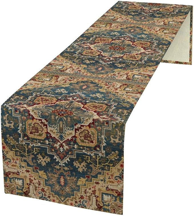 Boho Bohemia Style Table Runner, Country Rustic Farmhouse Vintahe Colorful by JanJCurt