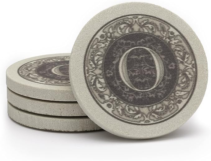 Thirstystone Monogram Round Natural Sandstone Coaster 4 Pack | 4" Diameter - Image 4