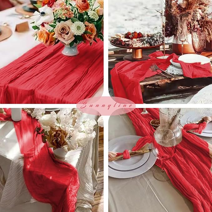 Red 12 Pieces 35 x 120 Inches Long Cheesecloth Table Runner Gauze Fabric 10Ft - Image 6
