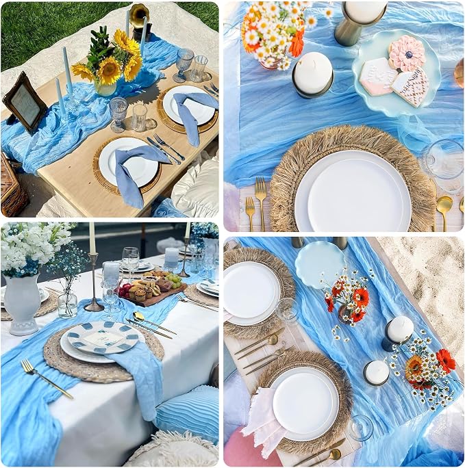 12 Pack Baby Blue Cheesecloth Table Runner 35 x 120 Inch | Boho Gauze Fabric - Image 6
