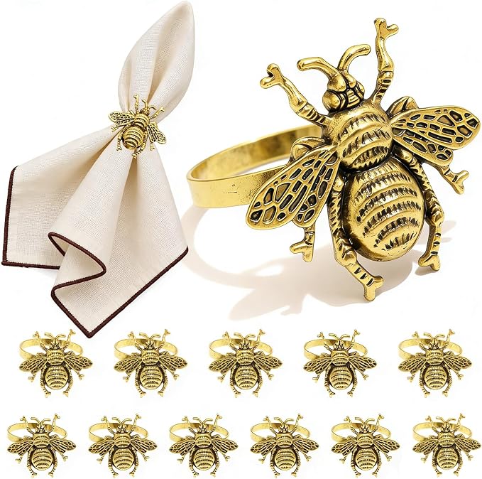 Bee Napkin Rings Set of 12 Antique Gold Bumblebee Napkin Holders by DavifinaNapkinRings