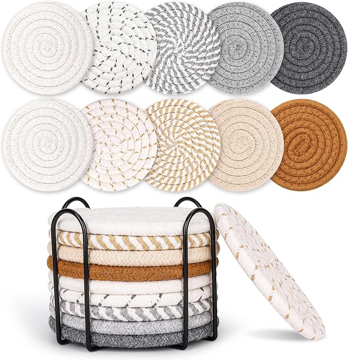 10 Style Drink Coasters with Holder, Absorbent Coasters by Mckanti