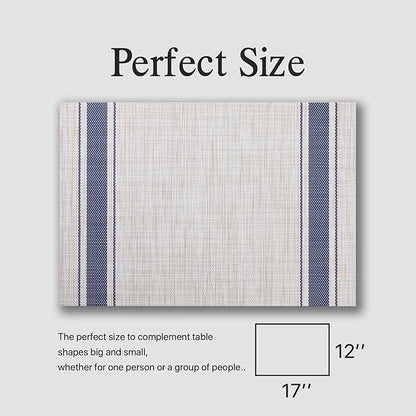 Placemats Set of 8 - Easy Clean Woven Vinyl Placemats for Dining Table, Indoor/Outdoor Place Mats, Washable PVC Table Mats（Blue Skyline）