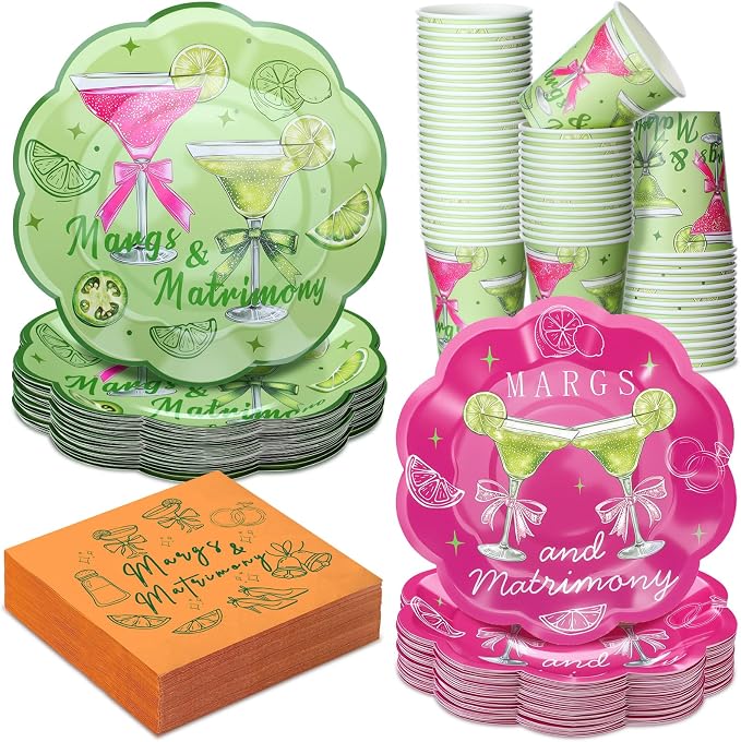 250 Pcs Margs and Matrimony Disposable Paper Plates and Napkins | Margarita by Newtay