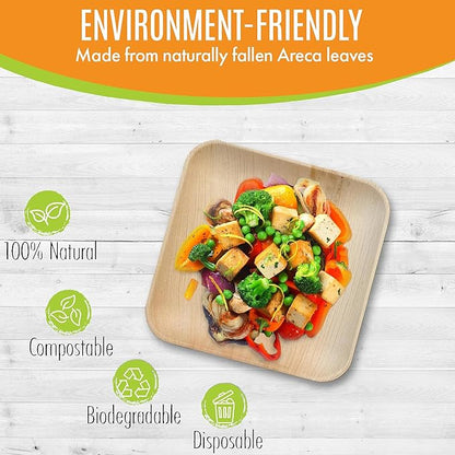 Raj Palm Leaf Plates 7" (300 Pack) Bulk Bamboo plates Disposable, Decorative Compostable Tableware for wedding, Lunch, Dinner, Birthday, Camping, Outdoor BBQ, Picnic