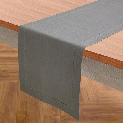 Solino Home 100% Pure Linen Table Runner Gray, Classic Hemstitch 14 x 48 in | - Image 2