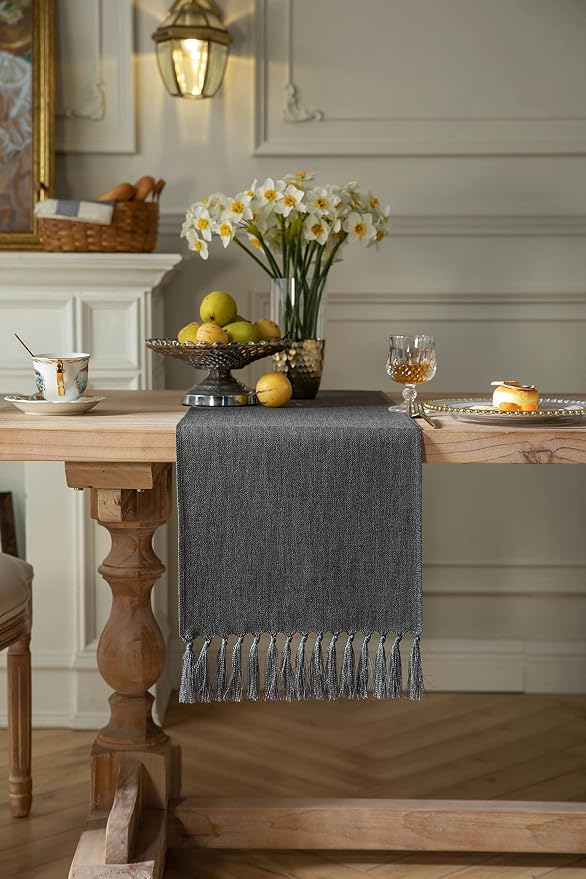 Graphite Grey Table Runners 48 Inches Long, Burlap Linen Style Rustic Farmhouse - Image 2