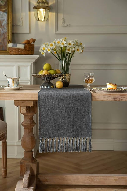 Graphite Grey Table Runners 60 Inches Long, Burlap Linen Style Rustic Farmhouse - Image 2