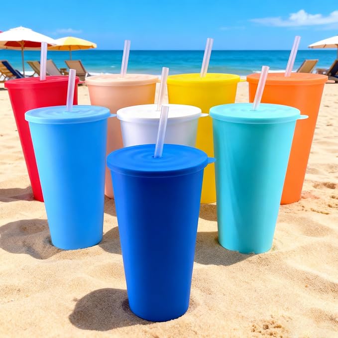 32 oz Cups with Lids and Straws Reusable set of 8, Pastel Rainbow | Iced Tea - Image 5