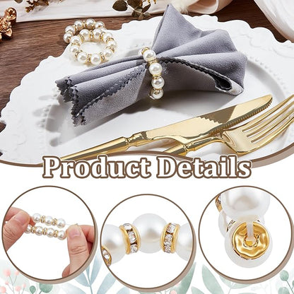 Peacoblue 120Pcs Gold Napkin Rings Imitation Pearl Ring Napkin Holder for Table Decor Settings, Vintage Napkin Ring for Wedding Christmas Thanksgiving Day Party
