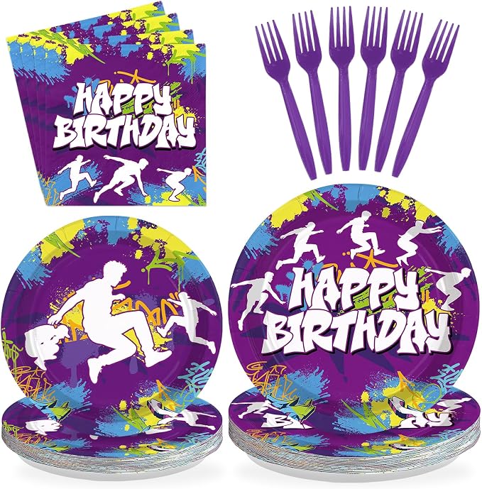 96 Pcs Purple Parkour Birthday Party Decorations, Serves 24 | Parkour Theme by Greencian