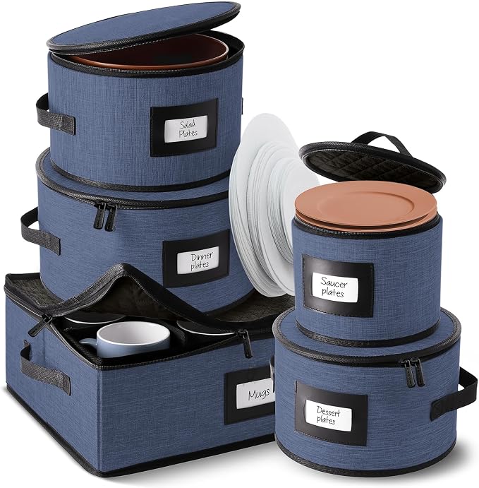 Fine China Storage Containers, 5 Piece Quilted Dish Storage Containers by HearthHarbor