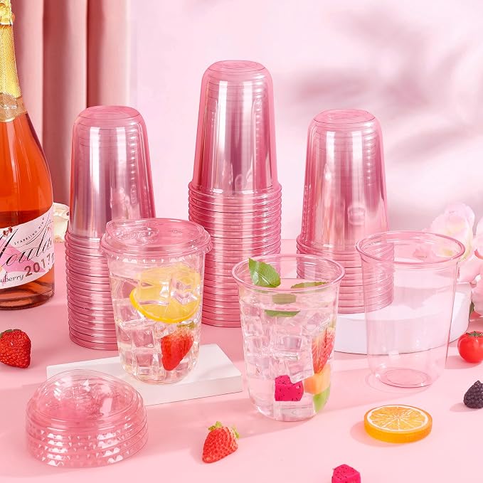 KesaPlan 50 Pack 16 oz Pink Round Bottom Plastic Party Cups - Image 3
