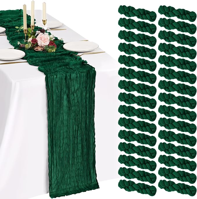 30 Pack Cheesecloth Table Runner 10FT Emerald Green Table Runner Boho Gauze by Showgeous