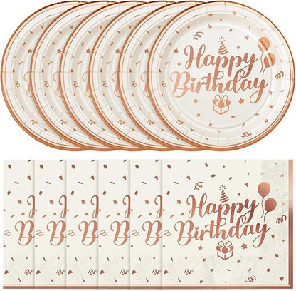 NatNarr 50 Pcs Happy Birthday Plates and Napkins Set, 7 Inch Pin Rose Gold by NatNarr