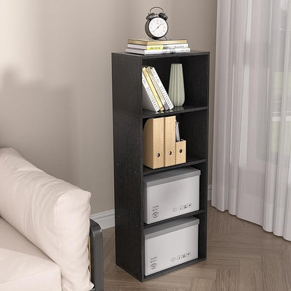 Wooden 4 Cube Storage Organizer, 4 Tier Tall Modern Bookshelf Freestanding Storage Display Organizer, Versatile Cubes Shelf and Cubby Unit for Living Room, Bedroom, Home Office 15.7inch