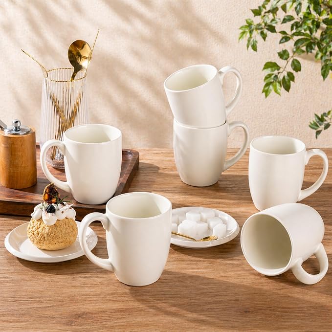 AmorArc 16 oz Coffee Mugs Set of 6, Large Ceramic Coffee Cups-Light Beige | - Image 8