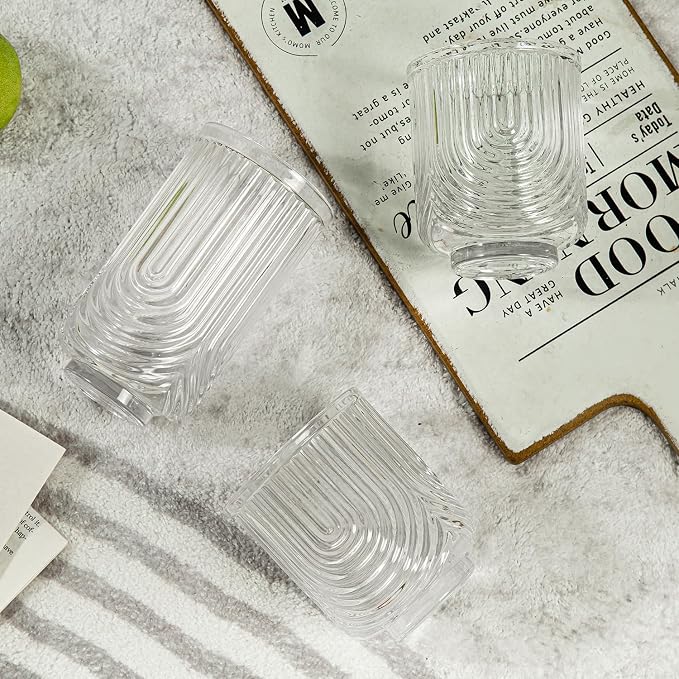 Ribbed Glassware Set of 8, Durable Cocktails & Iced Coffee Cups, Versatile - Image 6