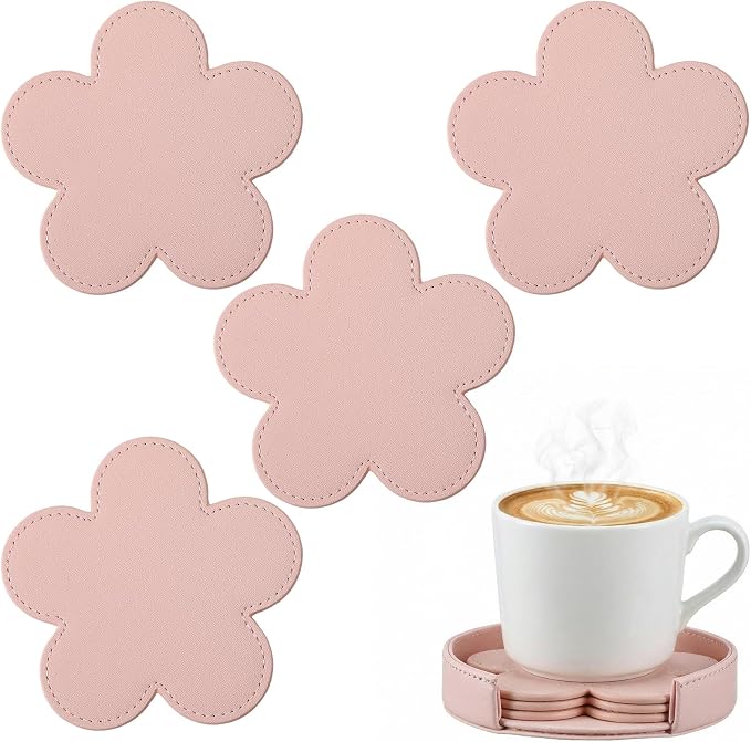 Nuanchu 4 Pcs PU Leather Flower Coasters by Nuanchu