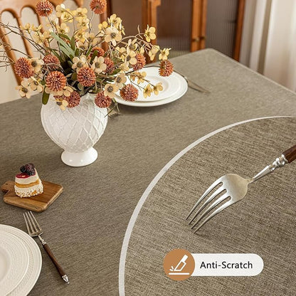 Faux Linen Fabric Rectangle Table Cloth Textured Water Resistant & Washable Rectangular Tablecloth Anti-Scratch for Dining Kitchen Party54 x 72 Inch Mocha