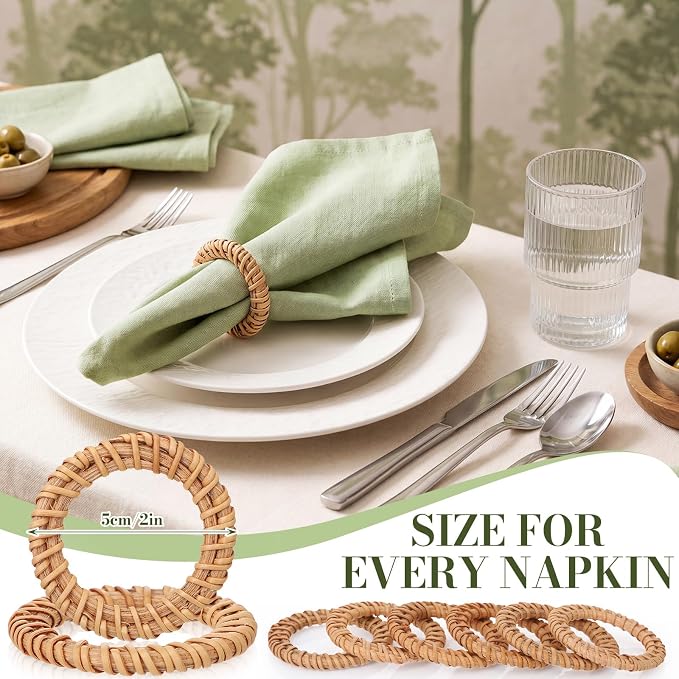 50 Pcs Boho Woven Rattan Napkin Rings Bulk Rustic Style Round Dining Table - Image 2