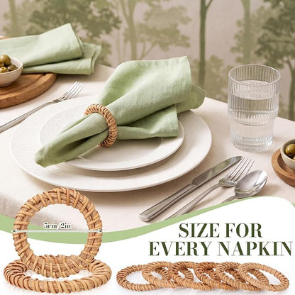 50 Pcs Boho Woven Rattan Napkin Rings Bulk Rustic Style Round Dining Table - Image 2