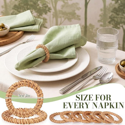 25 Pcs Boho Woven Rattan Napkin Rings Bulk Rustic Style Round Dining Table - Image 2