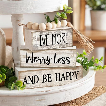Moucuny 4 Pcs Inspirational Farmhouse Table Decor Rustic Stacked Wooden Block - Image 2
