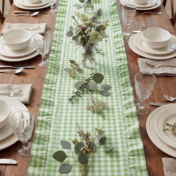 HunnmingRe 1 Pc Gingham Table Runner Light Green, 72 X 13.8 Inch | Cotton - Image 5