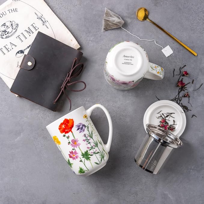 AmorArc Tea Cup With Infuser and Lid, 18oz Loose Leaf Tea Mug With Steeper | - Image 4
