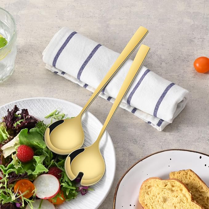 Gold Salad Serving Utensils Set of 2, 9.4 Inch Stainless Steel Salad Tossing - Image 7