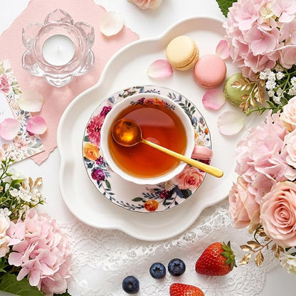 Lyellfe Set of 2 Tea Cup and Saucers, 8 Oz Floral Tea Cups - Image 7