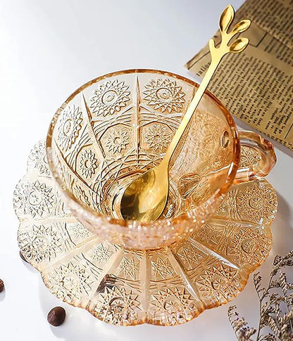 Mazeology Vintage Embossed Sunflower Flower Design Set of Two Amber Pressed - Image 8