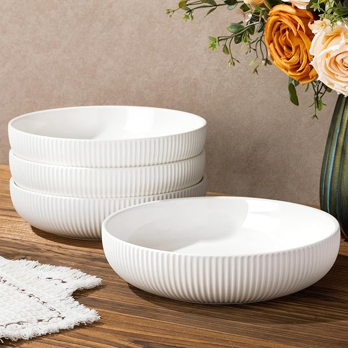 8.5" Ceramic Pasta Bowls Set of 4, Salad Bowls | Versatile Serving Bowls by TheTerra