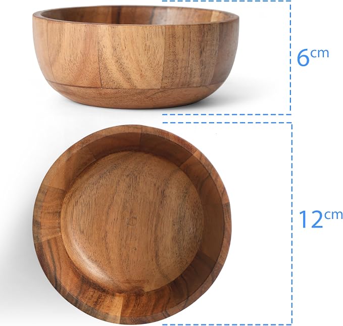 Acacia Wood Round Serving Bowls Set of 4 U Shape Handmade 4.75 Inch Medium Size - Image 6