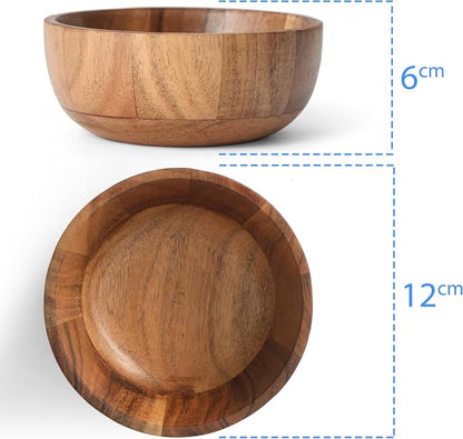 Acacia Wood Round Serving Bowls Set of 4 U Shape Handmade 4.75 Inch Medium Size - Image 6