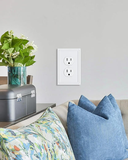 4-Pack Duplex Outlet Cover, Durable Solid Zinc Alloy Decorative Switch Plates and Outlet Covers, Pure White Wall Plates for Electrical Outlets, 1 Gang Receptacle Cover, Corrosion Resistant