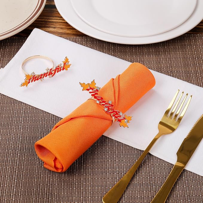 Thanksgiving Napkin Rings Set of 8, Thankful Napkin Rings - Image 3