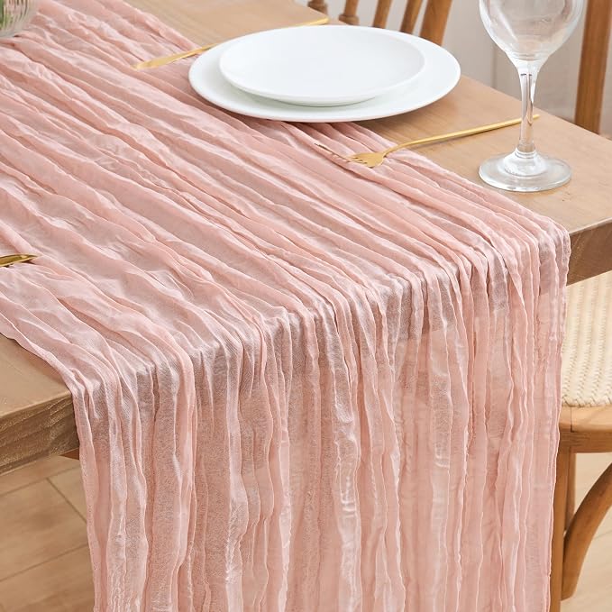 Asee'm Dusty Pink Cheesecloth Table Runner Summer 10FT Gauze Boho Rustic | by Aseem