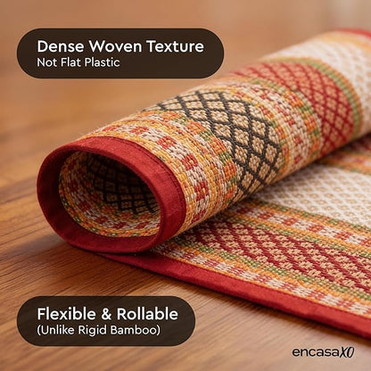 Encasa XO Woven Red Placemats Set of 4 – 12" x 17" | Handwoven Madurkathi Grass Table mats for Dining Table, Kitchen & Outdoor Decor | Durable & Heat‑Resistant