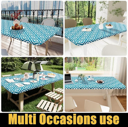Smiry Rectangle Table Cloth Cover, Waterproof Elastic Fitted Picnic Tablecloth for 5 Foot Tables, Wipeable Flannel Backed Vinyl Tablecloths for Camping, Dining, Outdoor (Teal, 30" x 60")