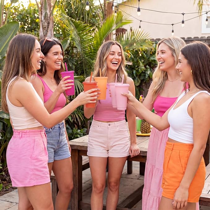 Skylety 12 Pcs Pink Orange Plastic Cups - Image 7