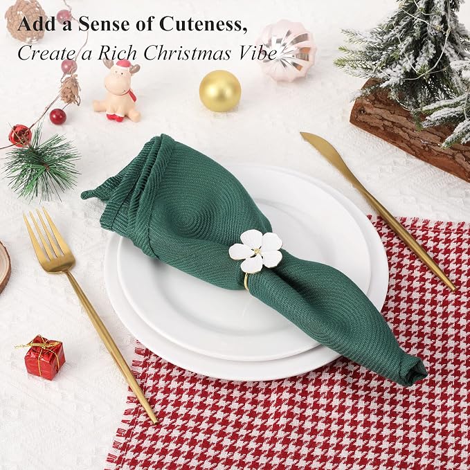 Lewondr Napkin Rings 6 Pack Flower Napkin Holders Dinner Tables Rings White | - Image 4