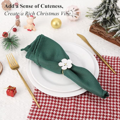 Lewondr Napkin Rings 6 Pack Flower Napkin Holders Dinner Tables Rings White | - Image 4