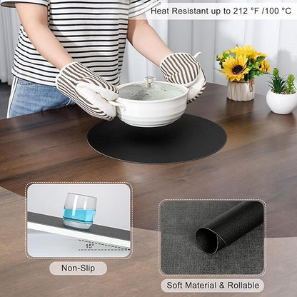 Myir JUN Round Placemats, Dual Sided Faux Leather Place Mats Set of 4 Indoor/Outdoor Non-Slip Washable Table Mats (Gray Black, Set of 4)
