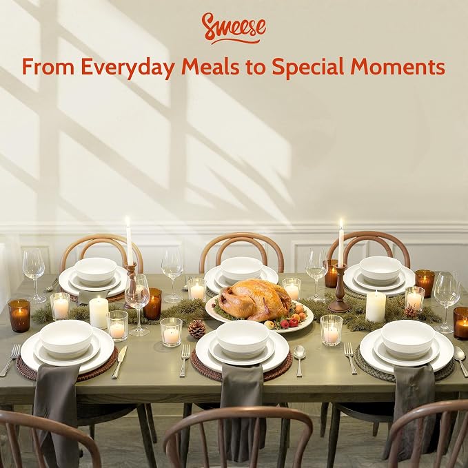 Sweese Plates and Bowls Sets, 18 Pieces Modern Porcelain Dinnerware Set - Image 9